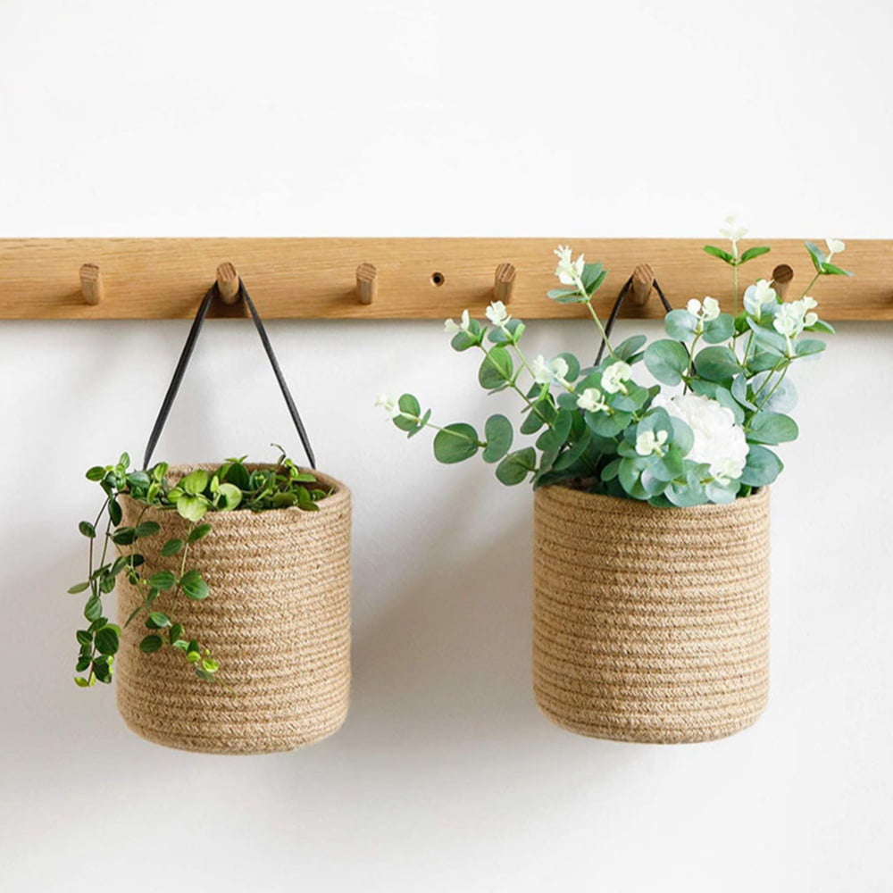Hanging Rope Basket with Belt Round Woven Storage Organizer