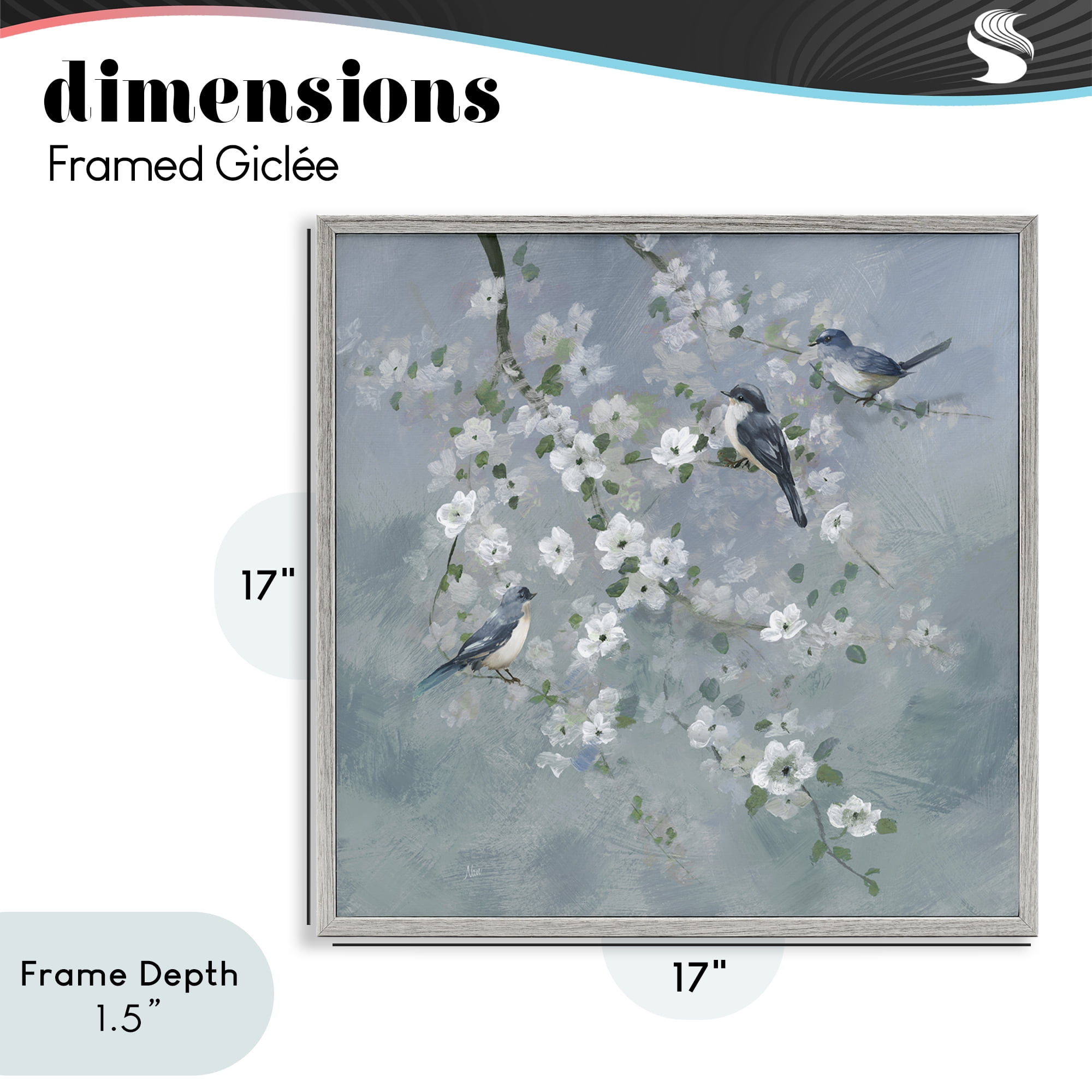 Stupell Industries Serene Birds on White Blooms Gray Framed Giclee Art, design by Nan