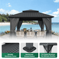thumbnail image 3 of LazySunsets 12' X 12' Hardtop Gazebo with Double Roof Outdoor Gazebos for Patio Lawn and Garden Included Netting and Curtains, Gray, 3 of 9
