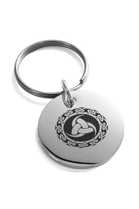 Stainless Steel Triskelion Triple Horn of Odin Viking Engraved Small Medallion Circle Charm Keychain Keyring