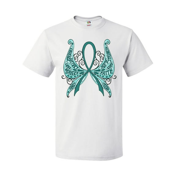 Inktastic Ovarian Cancer Awareness with Butterfly Ribbon Words T-Shirt