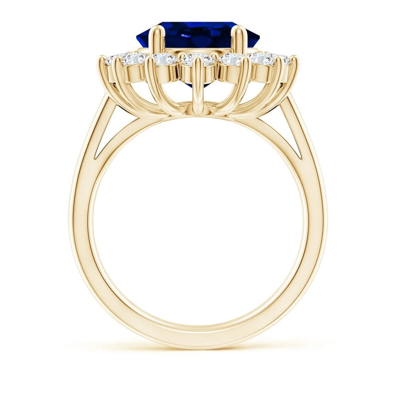 Zuwelria 5.95 Ctw Stunning Oval Shape Blue Sapphire Gemstone Diamond Engagement Ring for her, Promise Rings for Her in Solid 18K Yellow Gold Plated Silver Size 6