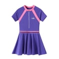 thumbnail image 7 of Girls One Piece Swimsuit Skirted Kids Bathing Suits Zipper Short Sleeves Swimwear Girls Swim Dress, 7 of 7
