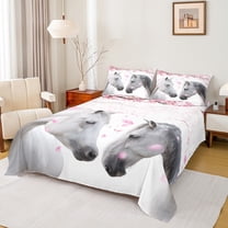 Manfei Pink Cherry Blossom Twin Sheet Sets,Farm Animal Twin Fitted Sheet,Country Farmhouse Lodge Flat Sheet For Boys Kids,Super Cozy Room Decor,3pcs