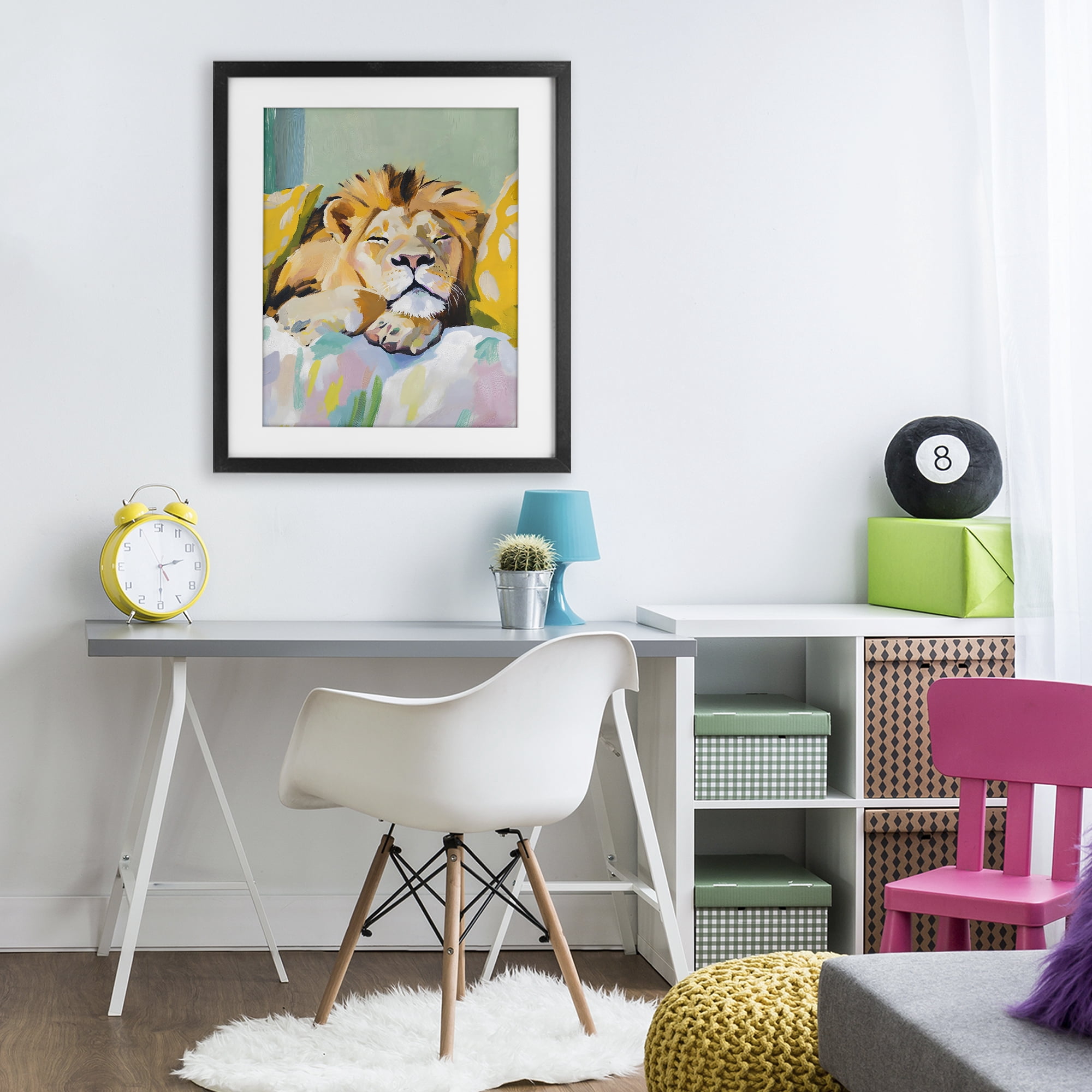 Stupell Industries Sleeping Lion on Pastel Pillows Black Framed Print Under Glass, design by The Prints Vibe