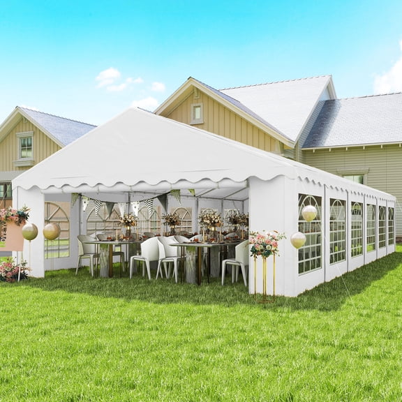 Outsunny 20' x 40' Heavy Duty Party Tent, Galvanized Outdoor Canopy Tent with Removable Sidewalls, 12 Windows and 2 Doors, White