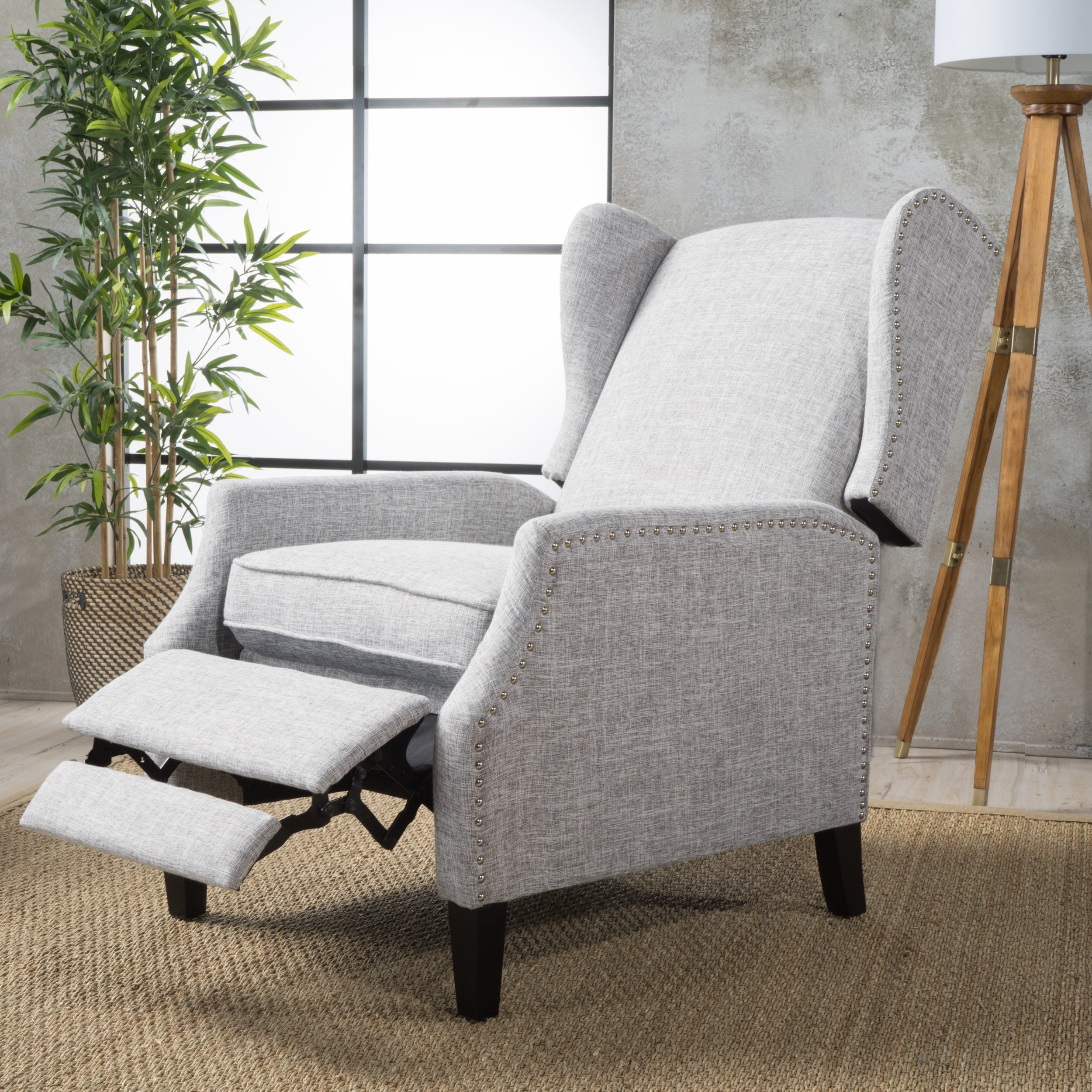 Euroco Traditional Wingback Recliner Chair with Studded Trim,100% Polyester Upholstery