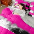 thumbnail image 4 of Manfei Female Men Minimalist Oil Painting Twin Bedding Sets 7-Piece,Grey Pink Bedding Comforter Set Microfiber,Vintage Aesthetic Breathable Sheet Sets,Lightweight Room Decor,Reversible, 4 of 8