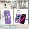 thumbnail image 4 of SaniMore Case for T-Mobile REVVL 6 5G, PU Leather Zipper Wallet Detachable Lanyard Retro Embossed Flower Crad Slots Flip Kickstand Full Body Protective Drop-proof Cover, Purple, 4 of 8