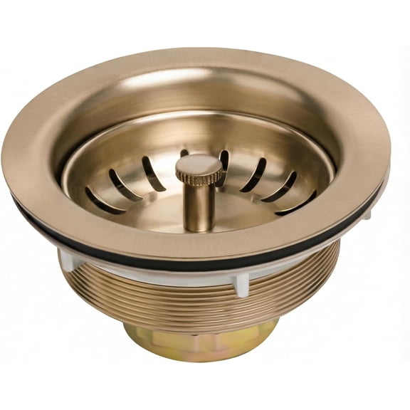 Champagne Bronze Kitchen Sink Drain - Fit 3.5 inch Standard Sink - Fit 1.5 inch Pipe - 304 Stainless Steel Champagne Brushed Gold Sink Drain Strainer Basket with Knob - Rubber Stopper Bottom