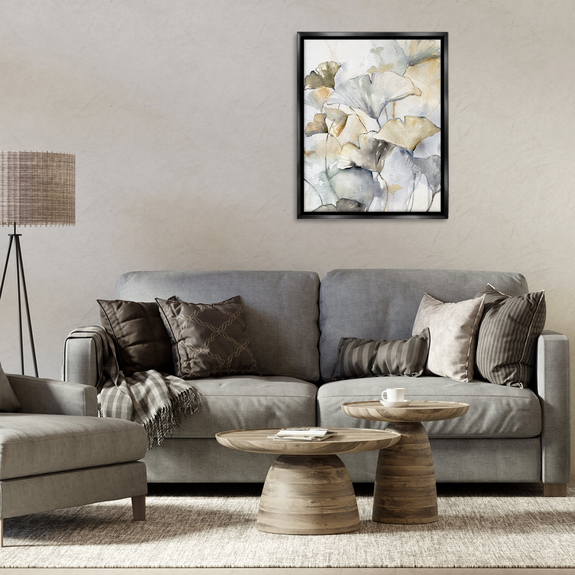 Stupell Industries Abstract Gingko Leaves Plants & Flowers Painting Black Floater Framed Canvas Art Print Wall Art, 25 x 31