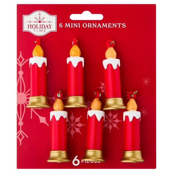 6-Count Red and Yellow Mini Candle Christmas Ornaments, 1", by Holiday Time
