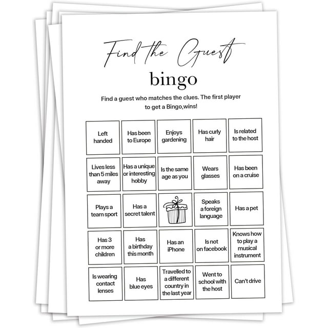 Birthday Party Games, Find The Guest Bingo, 25 Pcs Card Set for Guests, Fun Birthday Game for Teen Adults – A08