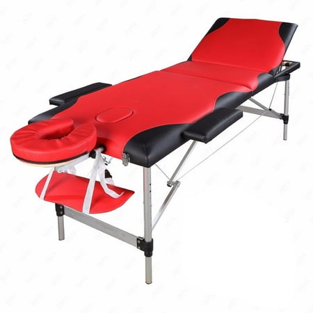 Ktaxon 3 Section Folding Portable Massage Table, Height Adjustable Massage Bed for Facial SPA Beauty Bodybuilding Salon Tattoo Bed with Carry Case Red &