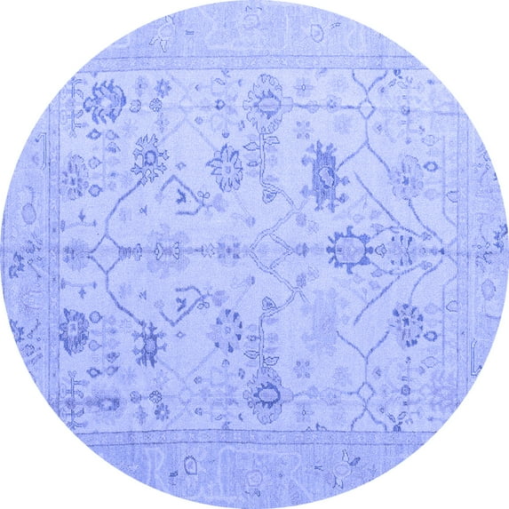 Ahgly Company Machine Washable Indoor Round Oriental Blue Traditional Area Rugs, 4' Round