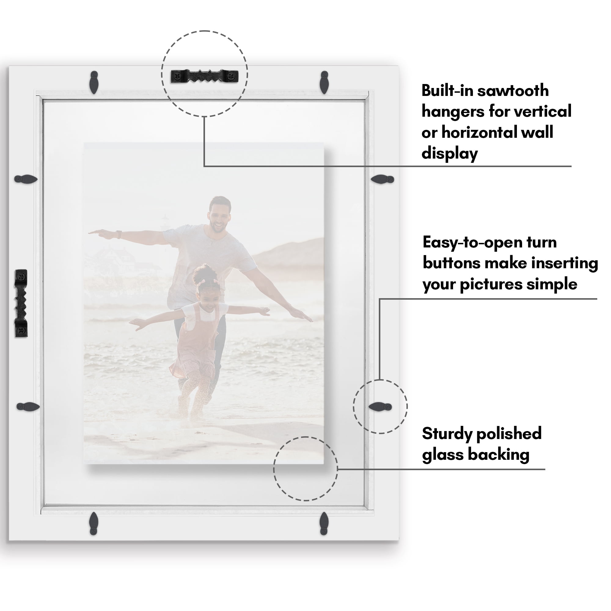 Americanflat 11x14 Picture Frame Floating Polished Crystal Clear Glass Display Photo Signature Float - White