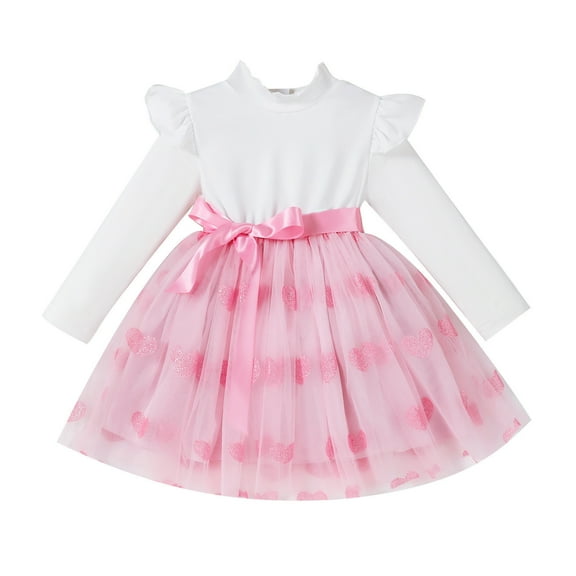 Jamsmile Toddler Girls Dress Long Sleeve Ruffles Sequin Love Print Princess Tutu Dresses Kids Girls Formal Party Dance Dress