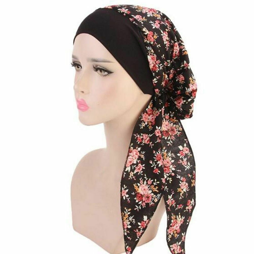 Flower Muslim Beanie Caps Scarf Hijab Islamic Headwear Wrap Shawls Women Scarves 