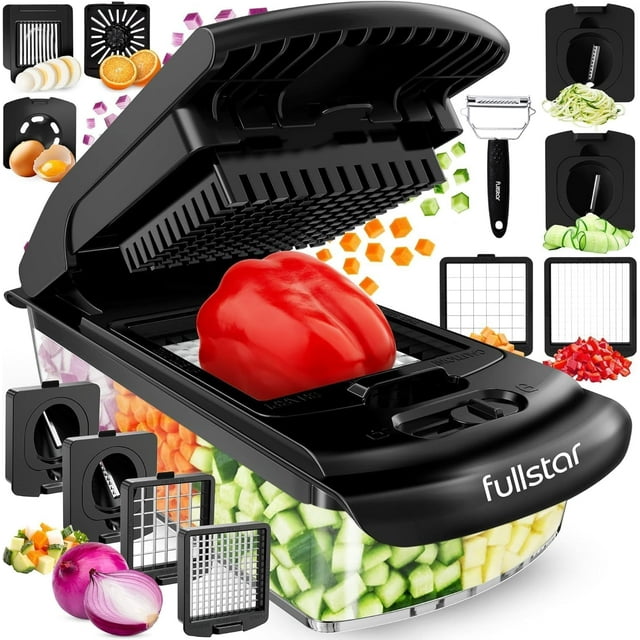 - Picador de verduras y piralizador - Picador de alimentos con contenedor, rebanador de frutas, utensilios de cocina y accorios, eial para el hogar (9 en 1, negro)
