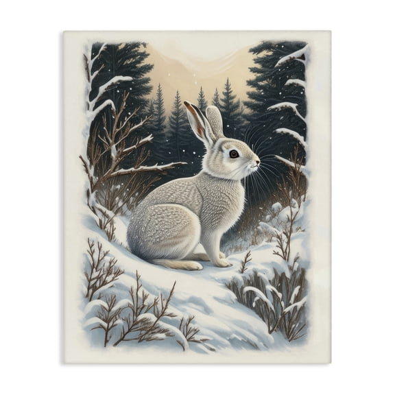 Stupell Industries Rabbit in Winter Forest Animals & Insects Painting Gallery Wrapped Canvas Art Print Wall Art, 36 x 48