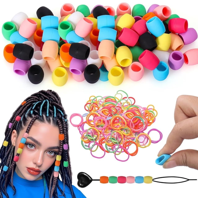 Cuentas de silicona para trenzas sucias, accesorios para pelucas y canto. Juego de 50 cuentas suaves para trenzas sucias infantiles + gomas elásticas + aguja para cuentas + caja transparente. Cuentas