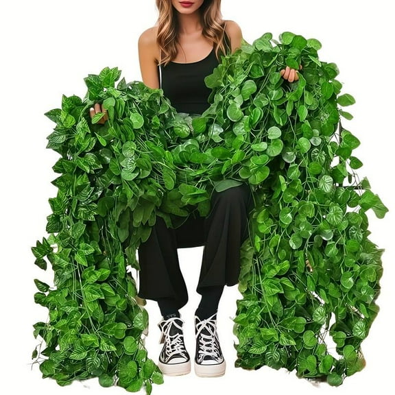24 Pack Fake Ivy Vines for Bedroom Decor, Artificial Green Vine Leaves Hanging Plant for Wedding Party Garden Greenery Aesthetic Decor Outdoor Indoor Wall Decoration Spliceable