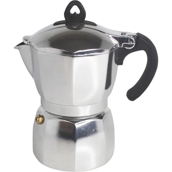 EnjinZZ 3 Cup Stovetop Espresso Maker with Heart Shaped Knob, Silver
