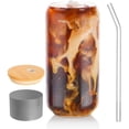 thumbnail image 1 of Vaso para beber, Vasos de Vidrio con Forma de Lata de 16 onzas, Vasos de Café Helado, Vaso de Cerveza, para Whisky, Soda, Té, Jugo, Regalo, con Tapa, Pajita y Manga, 1 Unidad, 1 of 4