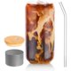 thumbnail image 1 of Vaso para beber, Vasos de Vidrio con Forma de Lata de 16 onzas, Vasos de Café Helado, Vaso de Cerveza, para Whisky, Soda, Té, Jugo, Regalo, con Tapa, Pajita y Manga, 1 Unidad, 1 of 4