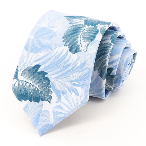 Yongchuantie Fashion Light Blue Large Leaf Pattern Men's Tie Formal Business 8CM Wide Tie Gift Box