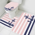 thumbnail image 3 of Anchor Pink Bath Mat 3 Piece Bathroom Rug Set, Modern Navy Blue White Striped Nautical Non Slip Bath Rug Contour Mat and Toilet Lid Cover, Absorbent Shower Mats Soft Bath Rugs and Mats Sets, 3 of 8