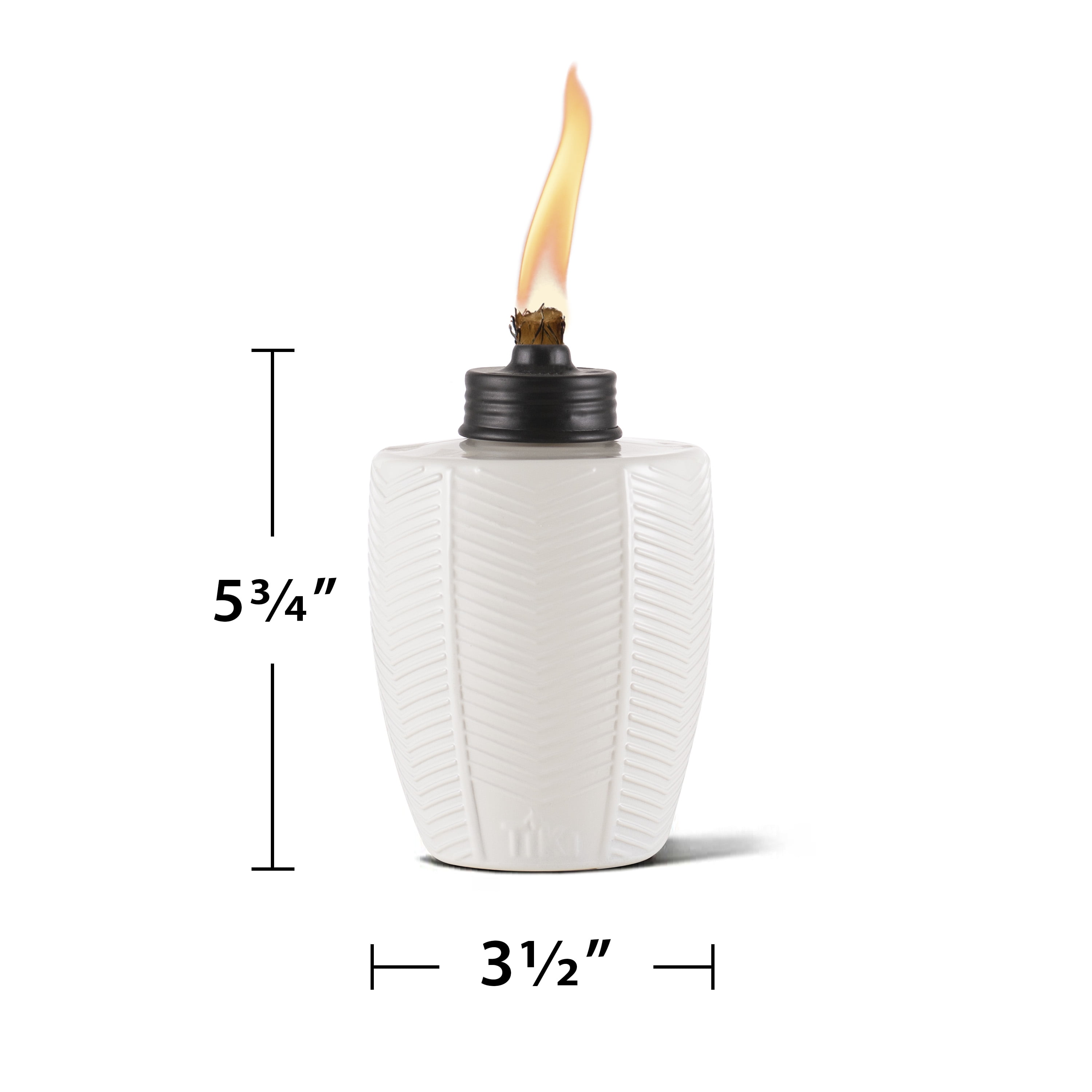 TIKI 3-Pack Glass Tabletop Torches, Ivory, Herringbone Design, Citronella Torches for Patio and Garden