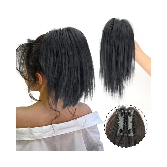 12" Claw Clip Ponytail Extensions Short Straight Multi-Layered Fake Pony Tails Synthetic Hair Extensions for Women