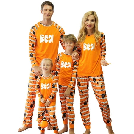 

Halloween Family Matching Pajamas Long-Sleeves Tops with Elastic Waist Pants Suit for Father Mother Kids Orange