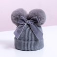 thumbnail image 2 of Zanarzt Baby Beanie Hat, Winter Warm Knit Baby Winter Hat with Bow Double Cap Customized Warm Toddler Boys Girls Knit Hats Grey,6-36 Months, 2 of 5