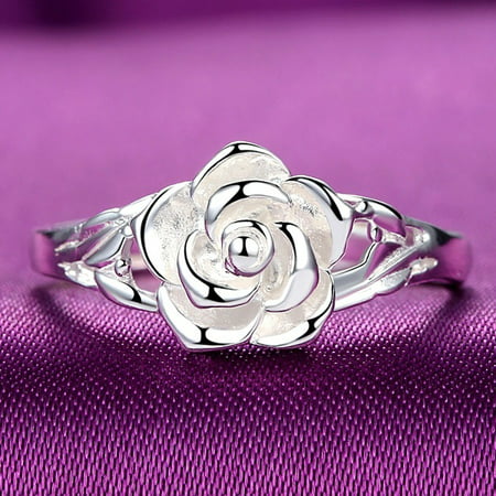 Women Fashion 925 Sterling Silver Rose Courtship Engagement Wedding ...