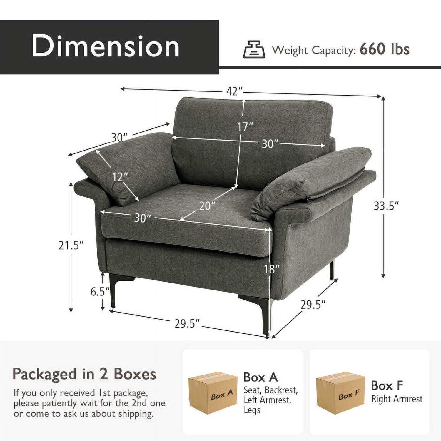 Finihen Upholstered Accent Armchair, Modern Fabric Accent Armchair with Original Distributed Spring and Armrest Cushions, for Living Room, Bedroom, Gray
