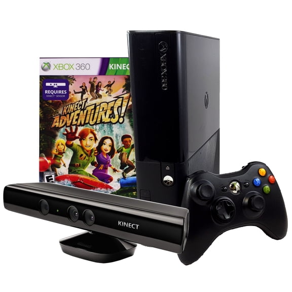 Microsoft Xbox 360 E 4GB Console with Kinect Adventures, Black, (Refurbished)