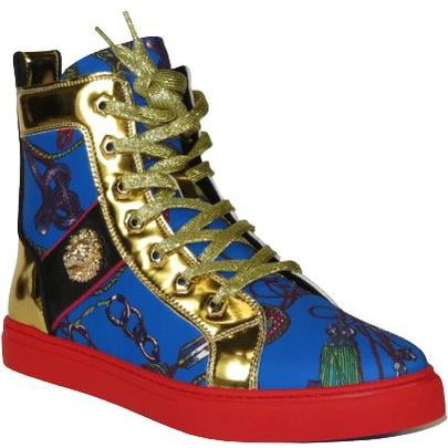 Mens High Top Shoes FIESSO by AURELIO GARCIA Chain Medusa Celebrity 2421 Blue