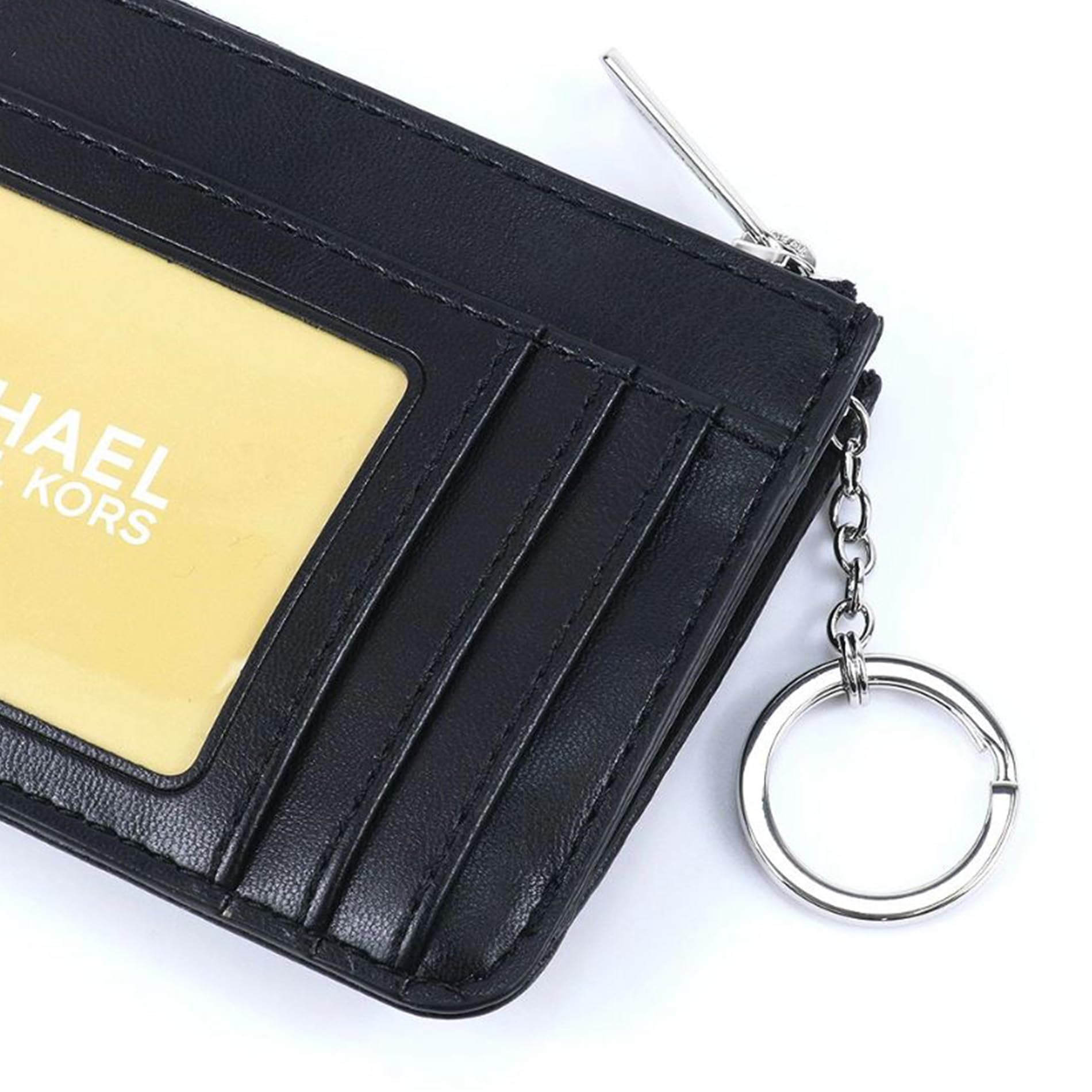 Michael Kors Jet Set Travel Small Top Zip Coin Pouch with ID Holder in Saffiano Leather (Black) (Black/Silver)