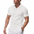 thumbnail image 2 of Men's Waffle Texture Polo Collar Casual T-Shirt - Breathable Solid Color Short Sleeve Top for Office Casual, Weekend Errands and Lightweight Comfort,White M, 2 of 5