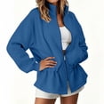thumbnail image 6 of WIZUTIZ Women's Solid Color Zip Up Stand Collar Sweatshirt Jacket Elastic Cinched Waist Long Sleeve Casual Sporty Outerwear with Pockets, 6 of 8
