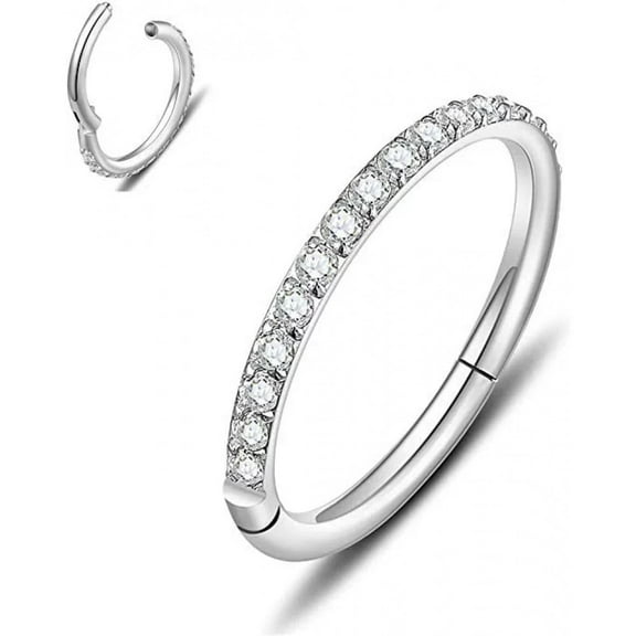 PULABO Titanium Micro Cubic Zirconia Hinged Nose Hoop Ring Body Jewelry Unisex