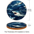 thumbnail image 3 of Shark 6 Pack Round Coasters, Microfiber Leather Drink Coasters Set of 6, 11x11 cm/4.3x4.3 Inches Absorbent Coasters for Drinks Tables Dining Table Décor, 3 of 6
