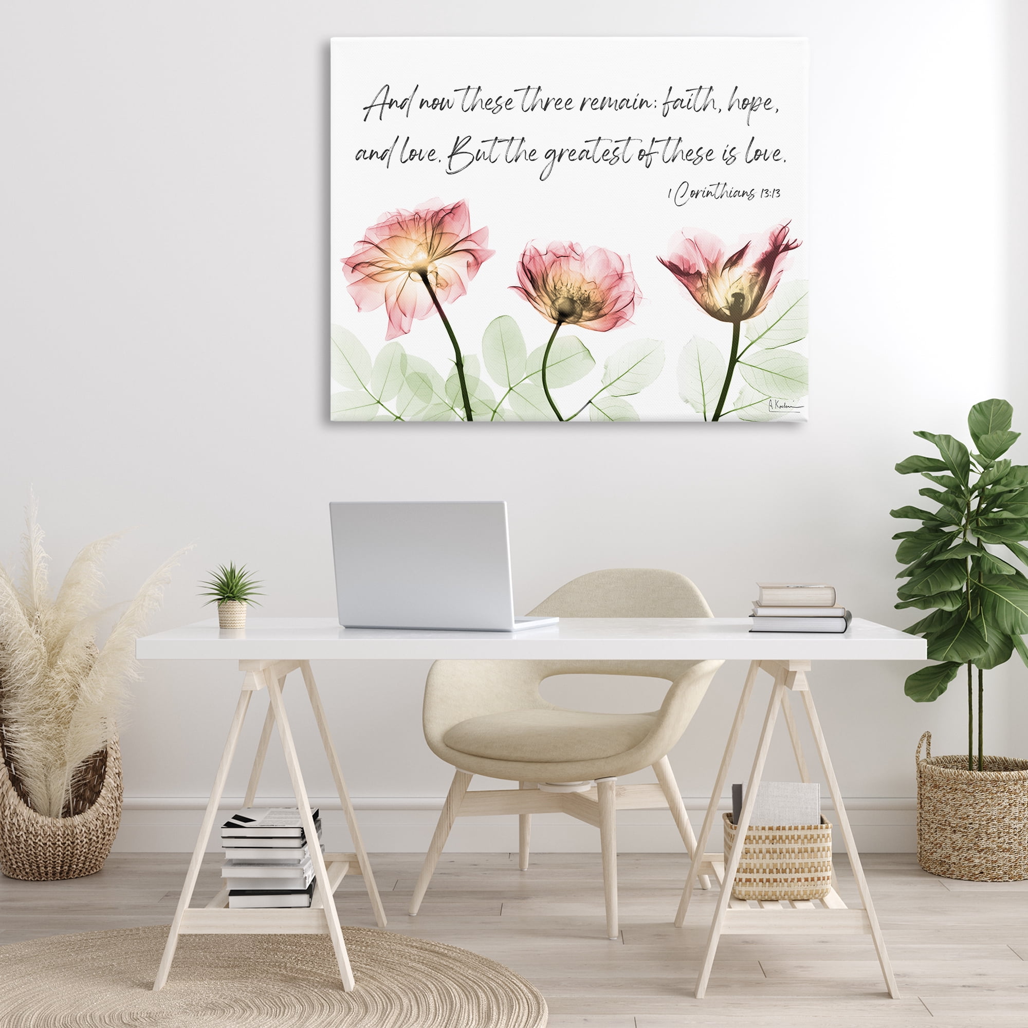 Stupell Industries Faith Hope Love Floral Religious Painting Gallery Wrapped Canvas Art Print Wall Art, 48 x 36