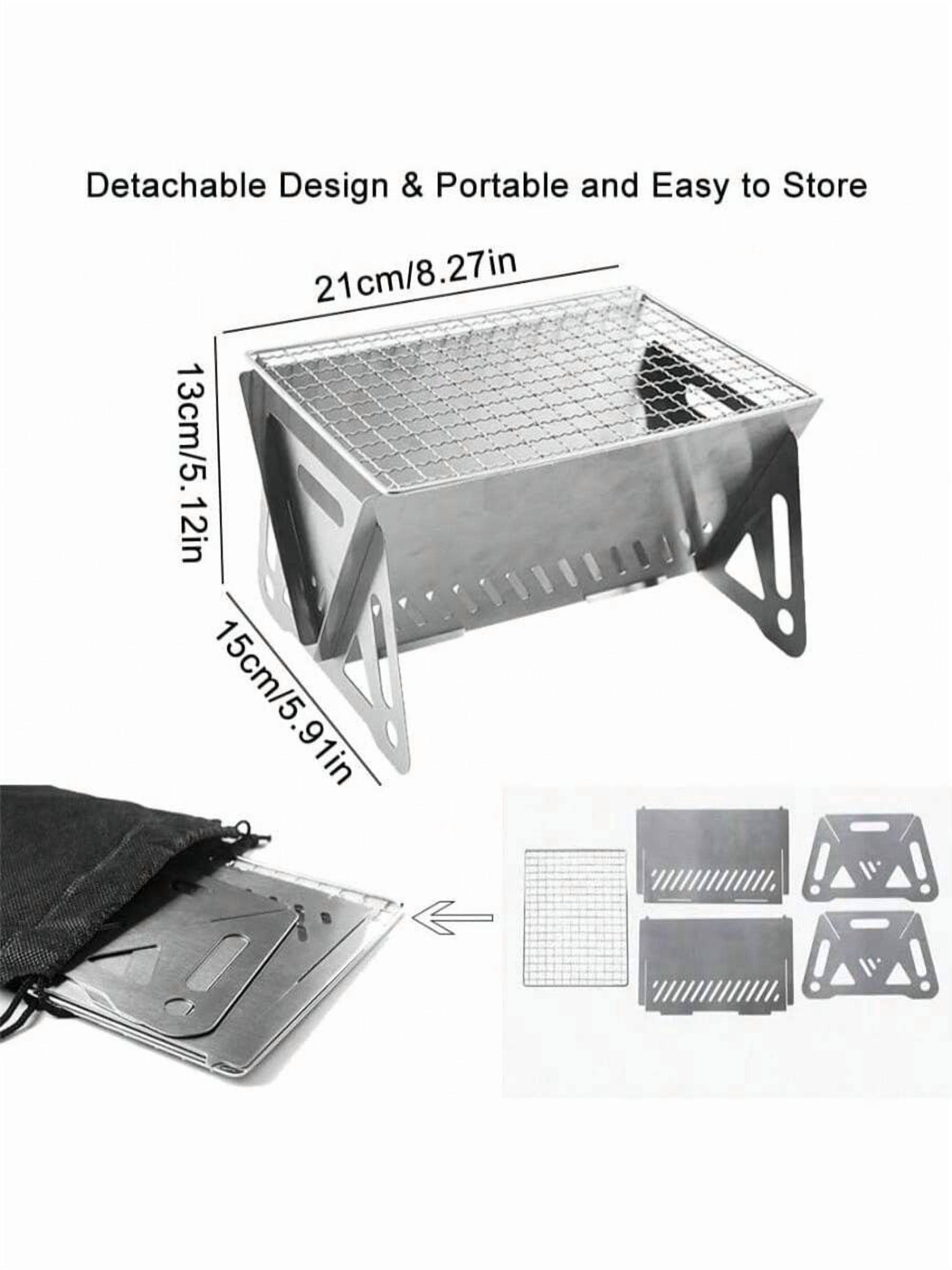 Portable Charcoal Grills, Small Stainless Steel Camping BBQ Grill Detachable Design Fire Pit Grill With Carry Bag Outdoor Cooking, Bonfire, Patio, Backyard