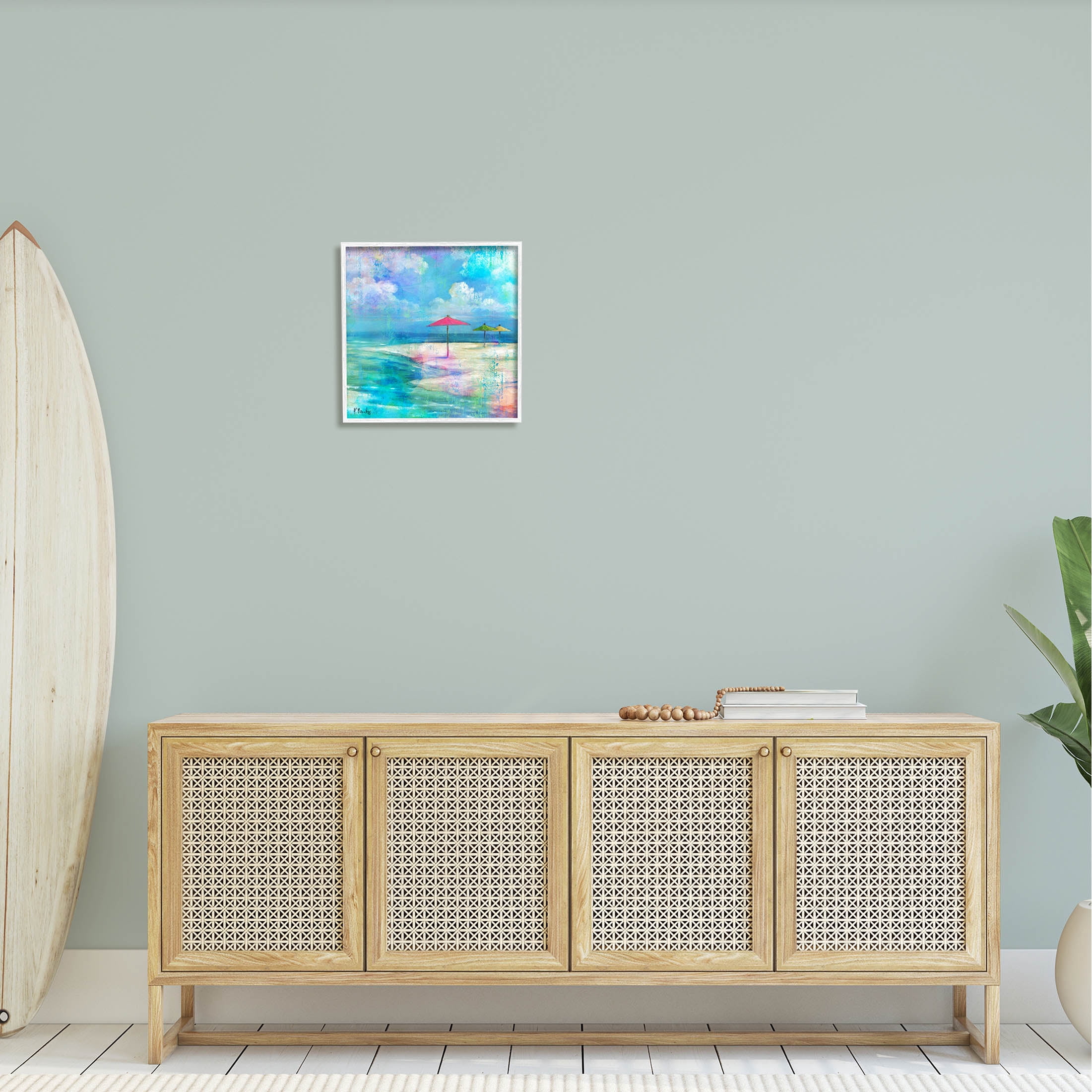 Stupell Industries Umbrella Beachscape Watercolor Mirage Painting White Framed Art Print Wall Art, Design by Paul Brent