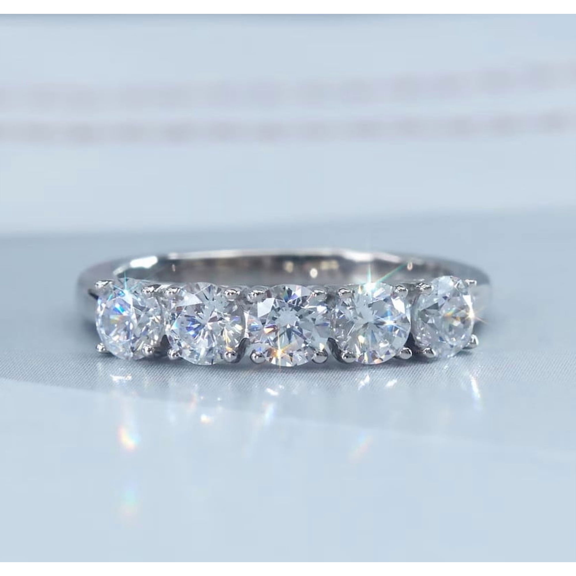 Five Stone 2Ct Round Cut Lab Created Diamond Half Eternity Wedding Band Ring 14K White Gold Finish 925 Silver