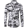 thumbnail image 3 of Camisas estampadas con flores rosas estilo retro estilo hipster para hombre, camisas casuales ajustadas de manga larga, elásticas, blusas con botones para hombre, 3 of 5
