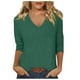 thumbnail image 1 of Top de manga tres cuartos con cuello en V para mujer, estilo casual y moderno, para el verano - Material de poliéster, ligero y transpirable - Para el día a día, actividades al aire libre y fiestas, 1 of 3